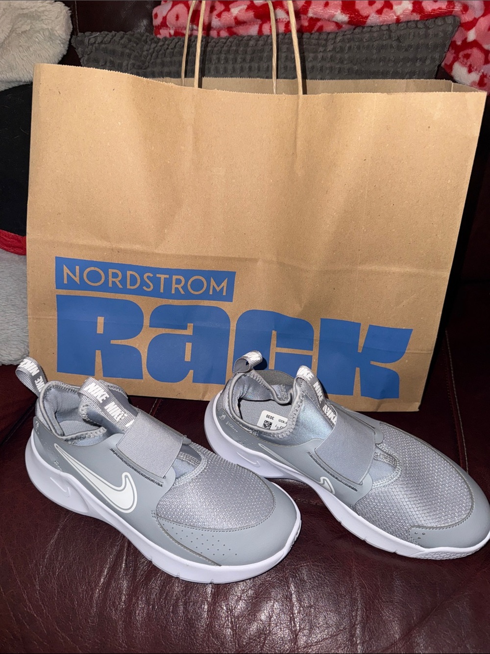 Nike Kids Gray Slip-On Athletic Sneakers with White Swoosh